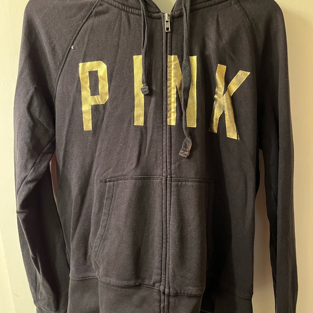 Victoria's Secret Pink Black Hoodie with Gold Accents